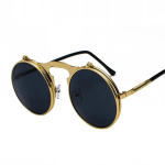 SPH -0,5 kuni -6 Steampunk prints Peegelklapp P&auml;ikeseprillid &Uuml;mmargune Metallraam P&auml;ikeseprillid Mehed Naised Br&auml;ndi Disainer Ring Prillid Myopia -2 beige