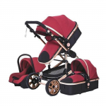 BAZARLAND30 Poussette 3 en 1 B&eacute;b&eacute; Combin&eacute;e Si&egrave;ge-Auto Nacelle Trio R&eacute;versible R&eacute;glable Haute Qualit&eacute; Roues increvables Canne rouge punane