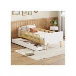 Lit d'enfant - MUVOE - 90x190 - Bois massif - 2 tiroirs - Blanc valge
