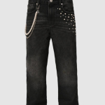 FlowStreet Uus Ameerika Retro P&auml;rlitega Kihilised Teksap&uuml;ksid Meestele Sirge S&auml;&auml;rega Venivad Denim P&uuml;ksid Meeste Uus Mood M black