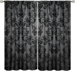 Gooti Must Damask Kardin Vintage Lilleline Eksootiline Suhkrukolju Aknakatted Magamistuba Luu Skelett Antiik Boheemlaslik Pol&uuml;ester Pestav Valmis W100*H130(CM)-Grommet top&2PCS gray