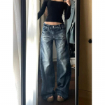 Naiste Pestud Vabaaja K&otilde;rge V&ouml;&ouml;kohaga Lahtised Denim P&uuml;ksid Y2k Vintage Baggy Laiade S&auml;&auml;rtega Teksad Streetwear Korea Pluusid Pluss Suurus L