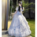 Sinine T&auml;iskasvanute Kleit Suur Lill Pulmakleit Lolita Kleit OP Lolita Imeilus P&otilde;genev Kohev Saba Printsessi Kleit L sinine
