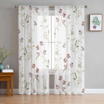 Suvine Metsarohelised Lehed Lind Akvarell L&auml;bipaistvad Kardinad T&auml;iuslik Elutoa Kaunistamiseks Akna Paneel Kardin K&ouml;&ouml;gipind T&uuml;ll Voile W135 x H115cm x1&Rod Pocket
