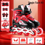 Reguleeritav laste rulluisukomplekt PVC helendavate rataste, kiivri ja kaitsmetega Adjustable Large (Fits Size 37-41) punane