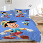 3 tk Pinocchio & Jiminy Cricket Voodipesukomplekt, Sisaldab 1 tekikotti ja 2 padjap&uuml;&uuml;ri, Ilma t&auml;idiseta, Pehme ja mugav kodu magamistuba S077 135x200cm
