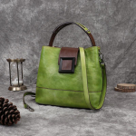 Bucket Bag Retro ehtsast nahast k&auml;ekott K&auml;sitsi valmistatud &uuml;hev&auml;rvilised veisenahast &otilde;lakottid roheline