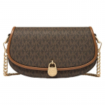 MICHAEL KORS Mila Presb&uuml;oopiline Kuldne Lukk Kunstnahast Crossbody Kott V&auml;ike Naiste Tume Pruun kuld