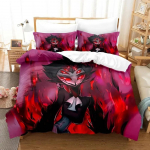 Anime Stolas Helluva Hazbin Hotellid Boss voodipesukomplekt poisid t&uuml;drukud, kaks &uuml;heinimesevoodit, kuninganna tekikott Padjap&uuml;&uuml;r, voodi, lapsed, t&auml;iskasvanud 135x200cm