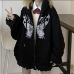 Y2k Harajuku kapuutsid naiste s&uuml;gistalv hip-hop t&otilde;mblukuga liblikas esteetiline kapuutsiga dressipluus naiste gooti punk jakk S must