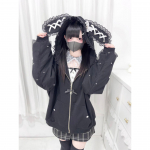 Talvine magus armas k&uuml;&uuml;likuk&otilde;rvadega Lolita mantlid naistele vabaaja mood sidemega pitsist &uuml;le suurusega dressipluus Y2k Harajuku kapuutsiga jakid S must