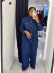 Naiste Retro Denim Rev&auml;&auml;riga Kampsun ja Sirge L&otilde;ikega P&uuml;ksid Komplekt Medium denim sinine v&auml;rv
