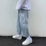 Meeste Y2K Hip Hop Gooti Laiad teksap&uuml;ksid L&otilde;dva l&otilde;ikega Streetwear Denim P&uuml;ksid Vabaaja P&uuml;ksid XXL gray