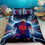 Tekikate Lionel Messi Jalgpalli Superstaar Voodipesukomplekt Tr&uuml;kitud Tekikate Voodipesukomplekt Pehme Kuninglik T&auml;issuuruses Voodipesukomplekt Poisile 140*200cm/55x79in Single/Twin 3pcs