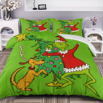 Roheline Koletis Varastas J&otilde;ulud Voodipesukomplekt Voodipesukomplekt Grinch Tekikottide Komplekt Kuninglik Kuninganna Suurus 2/3tk Poistele Meestele Kingitused EU Single 135*200cm/53x79in 3pcs gray