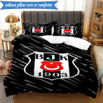 3 tk Beşiktaş Istanbul Jalgpalliklubi Voodipesukomplekt 2D Tr&uuml;kiga (Sisaldab 1 tekikotti + 2 padjap&uuml;&uuml;ri (ilma t&auml;idiseta)), Magamistoa sisustus, Ventilaatori kingitus 140cmx210cm