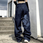 Unisex Y2K Kotid teksap&uuml;ksid Harajuku 2000ndate Vintage Tikitud teksap&uuml;ksid Hip Hop Streetwear Mehed Naised Vabaaja Laiad teksap&uuml;ksid M black