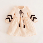 YUBAOBEI S&uuml;gisene beebikleit T&uuml;drukutele Lahtine puuvillane linane latern Varrukatega kleidid Bow vabaaja lasteriided riided 3t beež