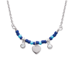 Les Tr&eacute;sors De Lily [P9256] - Collier argent 'Boho' bleu argent&eacute; rhodi&eacute; - coeur 6 mm sinine