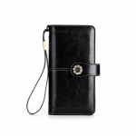 Naiste nahast rahakott RFID-kaitsega retrot&otilde;mblukuga pandlaga naiste mitme kaardi rahakott must