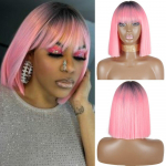 XINRAN Short Bob sirge tukkidega parukas naistele S&uuml;nteetilised Bob Parukad Must Roosa Parukas peol igap&auml;evaseks kasutamiseks &Otilde;lapikkus