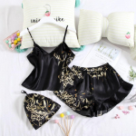 Suvised j&auml;&auml;siidist pidžaamad naiste sukkadega l&uuml;hikesed p&uuml;ksid 2 tk. Lilled Seksikad koduriided, mida saab kanda ka v&auml;ljas magamisriietes S must