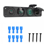 Kahekordne USB-toitelaadija klahvl&uuml;litiga 12 V toitepesa sisemised osad digitaalne voltmeeter 4-&uuml;hes automaatne pistikupesa tolmukindel veekindel roheline