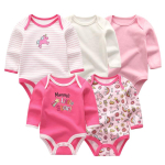 Kiddiezoom 5-osaline Beebi Body Pikkade Varrukatega Puuvillane Baby Boy T&uuml;drukute Riided Vasts&uuml;ndinutele Imikuriided 3M pink