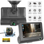 3 kaamera objektiiv 4,0 tolli auto DVR 24H Dash Cam HD 720P armatuurkaamera kahe objektiiviga videosalvesti 1080p musta kasti ts&uuml;kliga armatuurkaamera peegel