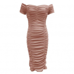 Bodyconi kleit k&otilde;rge v&ouml;&ouml;kohaga peidetud t&otilde;mblukk Pehme &scaron;ikk elegantne &otilde;lgadeta volditud plisseeritud Midi kitsas kleit T&auml;navar&otilde;ivad S khaki