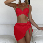 Ujumisriided Naiste ujumistrikoo bikiinid Push Up bikiinide komplekt suvine rannariietus ujumiskost&uuml;&uuml;mid kolm osa S punane