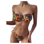 (SU)Naiste seksikas Boho stiilis geomeetrilise tr&uuml;kiga Bandeau lips k&uuml;lje ujumistrikoo bikiinid rannariided S kollane
