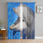 Ookeaniloomade kalad Sinivaal L&auml;bipaistvad kardinad elutuppa Magamistoa K&ouml;&ouml;k Hotelli kaunistus Sifonki t&uuml;ll Voile aknakardin 1 PCS W100XH250cm