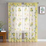 Suvised Lemon Retro &uuml;mbrisplaadid Sinised t&uuml;llkardinad elutuppa Magamistoa K&ouml;&ouml;gi sisekujundus Eksootilised lilled L&auml;bipaistvad Voile kardinad 1 PCS W100XH250cm
