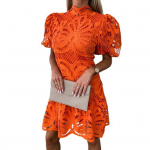 Naiste ballikleit, krae, igap&auml;evane, lapiline, stiilne l&uuml;hikeste varrukatega peokleit naiste riided XL oranž