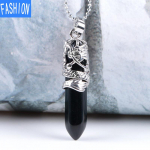 H&otilde;imutoteemi draakonikujuline looduslikust kivist ripats kuusnurkse aurapunkti peaga kristallist sammas kaelakee blackonyx