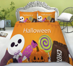 Halloweeni kodu voodipesukomplekt k&otilde;rvitsa lambi mustriga tekikate ja padjap&uuml;&uuml;r 2/3 t&auml;issuuruses pestav mugav voodipesu UK Single 135x200cm