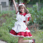 Must-valge p&otilde;llekleit Jaapani anime armas Lolita neiu kost&uuml;&uuml;mid, t&uuml;drukud, naine, ettekandja, neiu riietus, cosplay kleit S punane