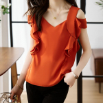 Suvine V-kaelusega s&auml;rk Magusad topid naistele vabaaja pluus Moodne s&auml;rk, naiste &scaron;ifoonist s&auml;rk Lady Blusas Chic Elegant 27915 S orion i v&auml;rv