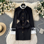 S&uuml;gisene prantsuse vintage Hepburni stiilis soliidne must &otilde;huke Bodycon mini l&uuml;hike peokleit Elegantne naiste p&uuml;stkrae Kontori pliiatskleidid S must