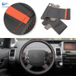Car Accessories Steering Wheel Cover Leather Trim Black with red strip For Toyota Prius 20 XW20 2004 2005 2006 2007 2008
