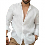 Puuvillane linane &uuml;hev&auml;rviline meeste s&auml;rk pikkade varrukatega krae valge must tops M