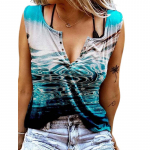 Naiste tankid Seksikad V-kaelusega varrukateta suvetopsid, vest, 3D-prinditud sinised Vortex-topsid XS sinine