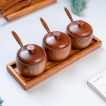 Komplektis 4 (3 tk maitseainepurk + 1 tk alus)Puidust maitseainepurk, maitseainen&otilde;ud, puidust kaanega soolakast, toiduainete hoiukoht 3Pcs Seasoning Jar + 1Pc Tray