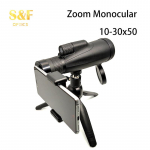 Professionaalse disainiga k&auml;eshoitav teleskoop 10-30x50 pikamaa suumiga monookul nutitelefonile koos adapteri ja statiiviga