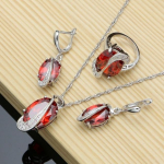 Naturaalne m&uuml;stiline vikerkaare kuubiktsirkooniumoksiid 925 h&otilde;bedast ehtekomplekt naistele pulmak&otilde;rvar&otilde;ngad/ripats/kaelakee/s&otilde;rmused 7.5 punane