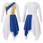 Lastele t&uuml;drukutele pikkade varrukatega l&auml;ikiv metallik &uuml;listus as&uuml;mmeetriline tuunika kleit l&uuml;&uuml;riline kaasaegse tantsu kost&uuml;&uuml;m 3-4 Years sinine