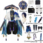 Genshin Impact Wanderer Scaramouche Cosplay kost&uuml;&uuml;m Balladeer M&uuml;ts Parukas Vormi Kunikuzushi Halloweeni karnevali peor&otilde;ivad Anime s