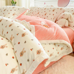 Retro pastoraalses stiilis piim neljaosaline voodilina tekikate paksendatud soe vooditekikott korall samet talvine kolmeosaline komplekt 1.2m bed sheet 3pcs