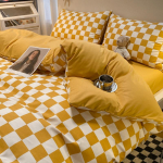 P&otilde;hjala stiilis Jaapani stiilis tr&uuml;kita ruuduline neljaosaline voodilina ja tekikott pestud puuvillast harjatud kolmeosaline komplekt 1.2m bed sheet 3pcs